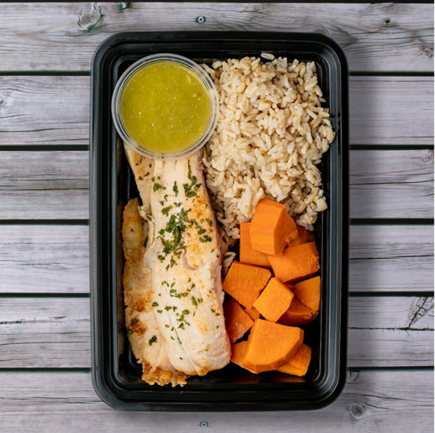 Baked Tilapia w/ Brown Rice & Sweet Potato